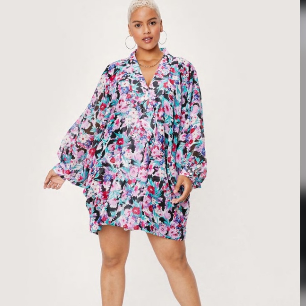 Plus Size Floral Print Oversized Blazer Dress